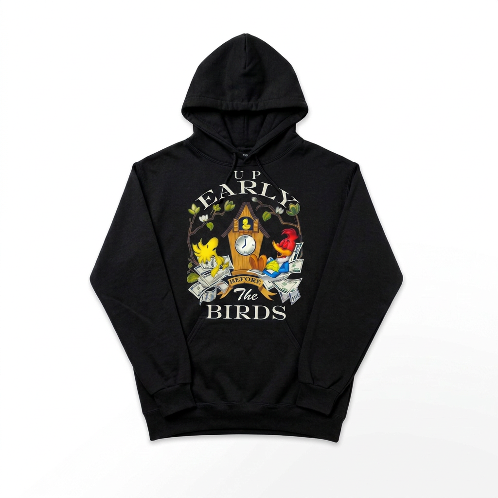 Up Early Before The Birds Hoodie — Black
