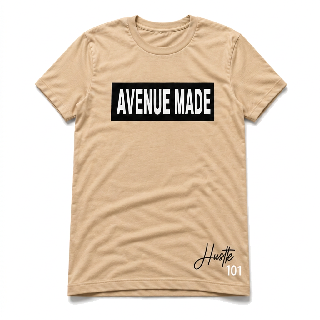 Classic Avenue Made Box Logo Tee — Hustle 101 Edition — Tan