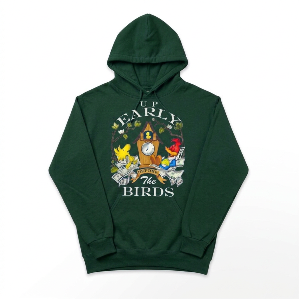 Up Early Before The Birds Hoodie — Forest Green