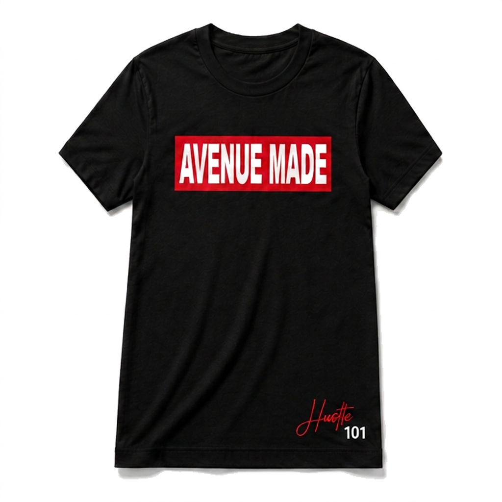 Classic Avenue Made Box Logo Tee — Hustle 101 Edition — Black