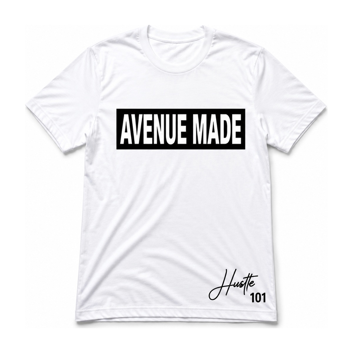 Classic Avenue Made Box Logo Tee — Hustle 101 Edition — White/Black