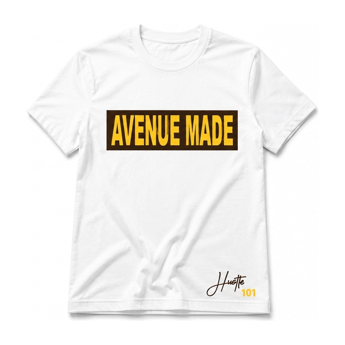 Classic Avenue Made Box Logo Tee — Hustle 101 Edition — White/Gold