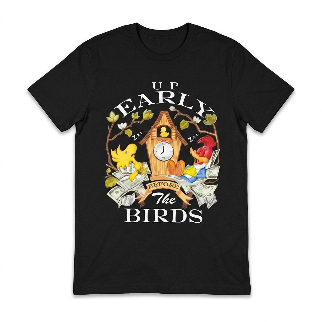 Up Early Before The Birds Tee — Black