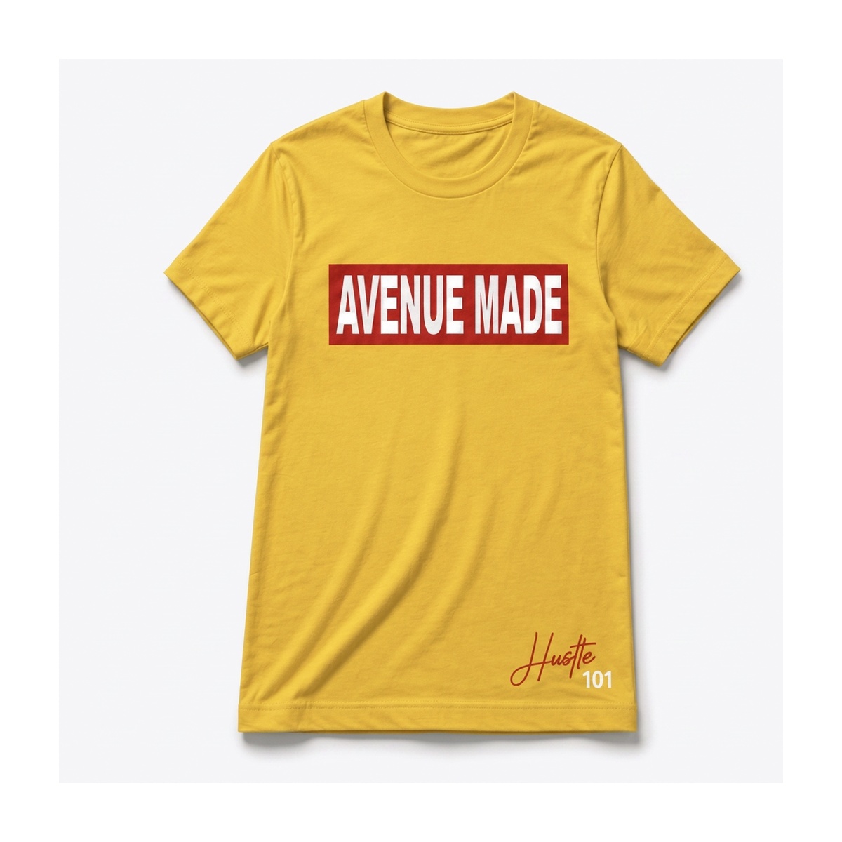 Classic Avenue Made Box Logo Tee — Hustle 101 Edition — Yellow