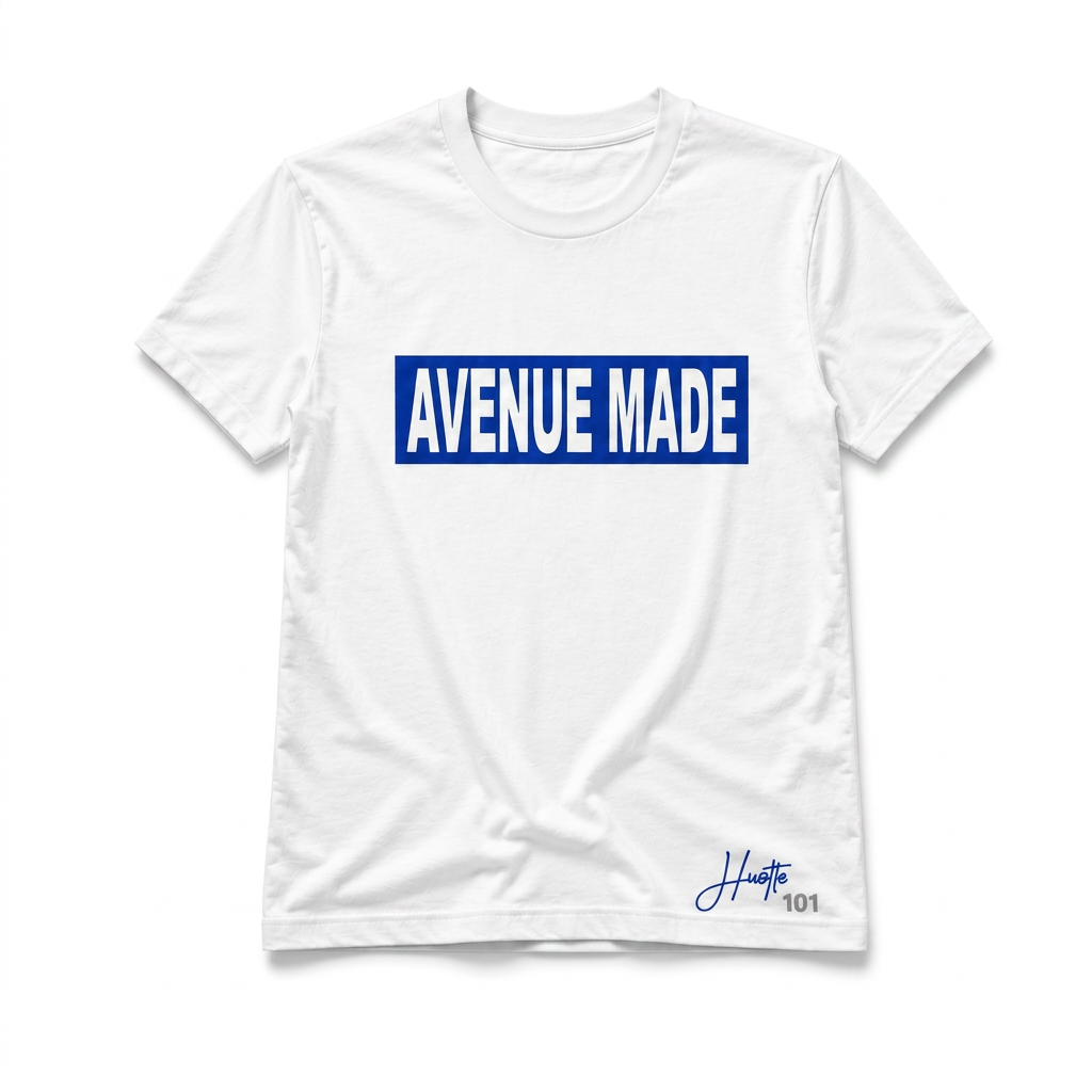 Classic Avenue Made Box Logo Tee — Hustle 101 Edition — White