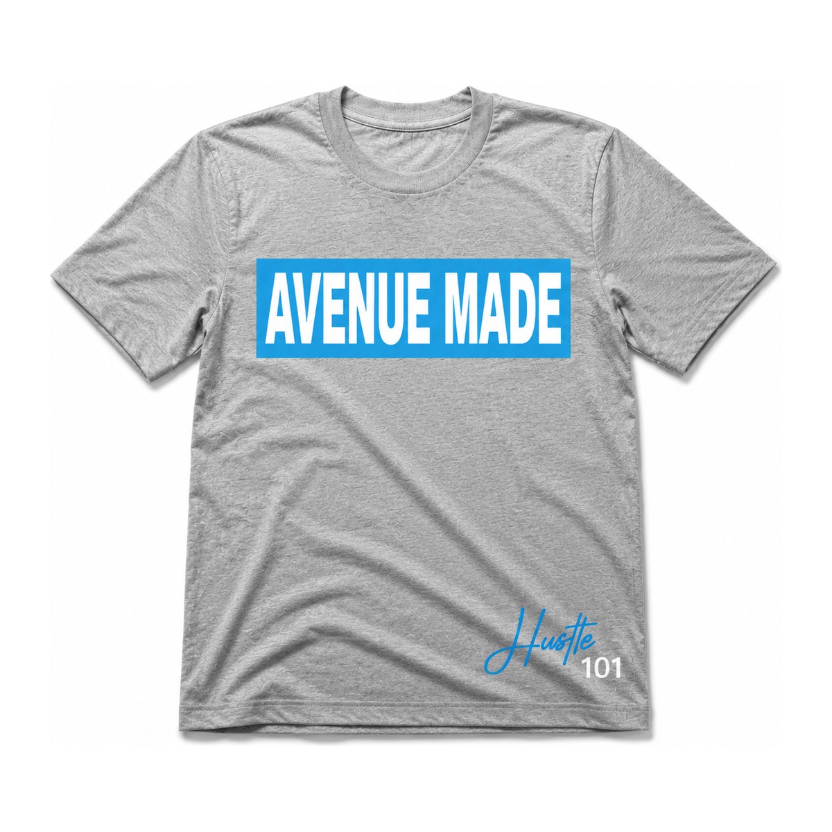 Classic Avenue Made Box Logo Tee — Hustle 101 Edition — Heather Grey/Blue