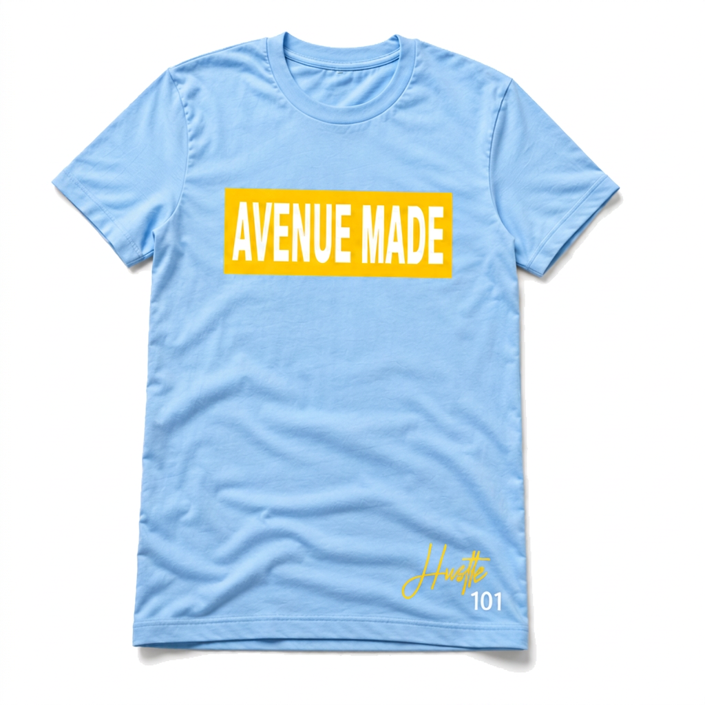 Classic Avenue Made Box Logo Tee — Hustle 101 Edition — Light Blue