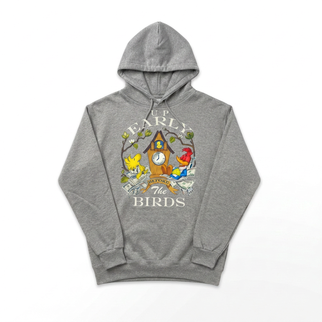 Up Early Before The Birds Hoodie — Heather Grey